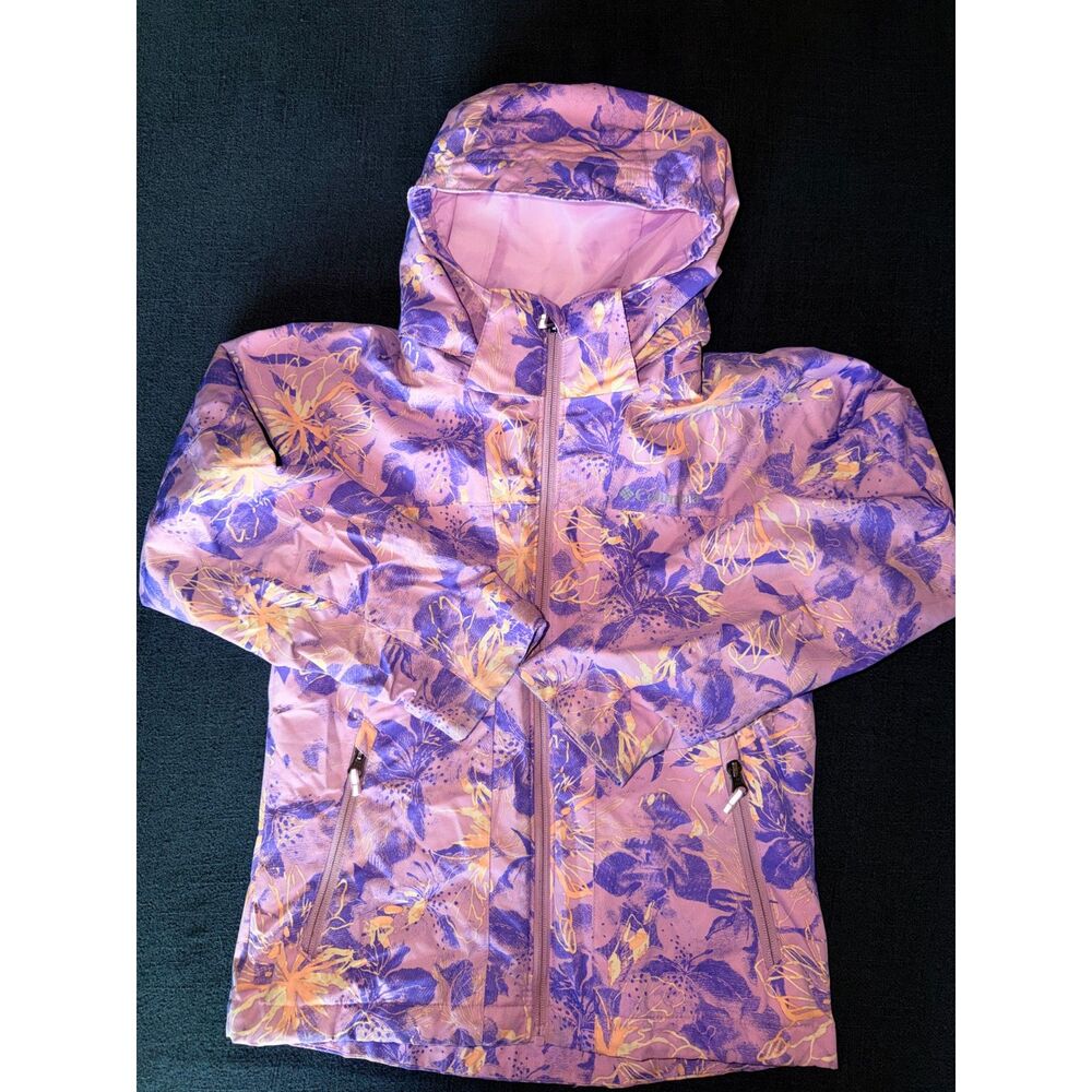 Columbia Girls Interchange Waterproof Ski Jacket Purple Floral Hooded Size S 7/8